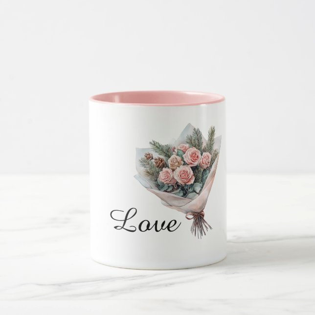 Romantic Pink Roses Bouquet of Flowers Mug (Center)