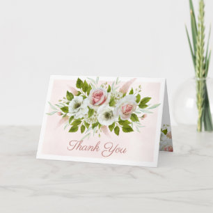 Romantic Pink Roses Bouquet Watercolor Thank You Card