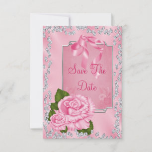 Romantic Pink Roses & Bows 60th Save The Date
