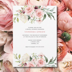 Romantic Pink Roses Bridal Shower  Invitation