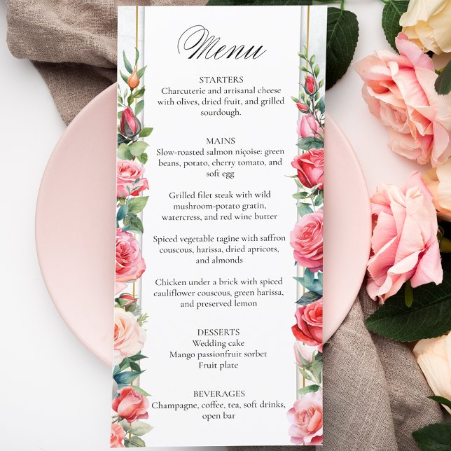 Romantic Pink Roses & Calligraphy Menu (Creator Uploaded)