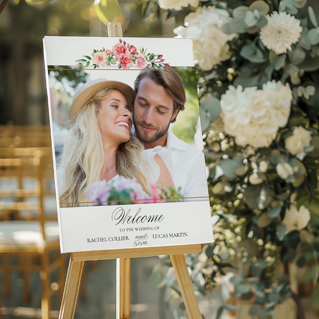 Romantic Pink Roses & Calligraphy Photo Welcome Poster (Creator Uploaded)