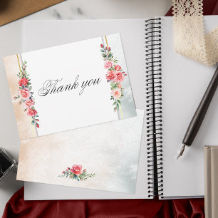 Romantic Pink Roses & Calligraphy Thank You Card