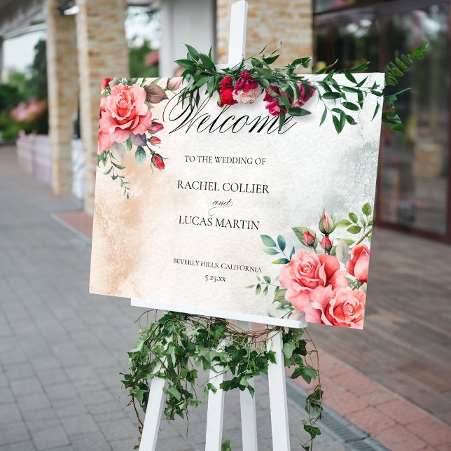 Romantic Pink Roses & Calligraphy Welcome Poster (Creator Uploaded)