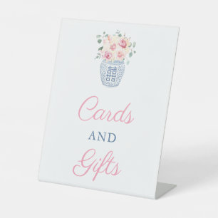 Romantic Pink Roses Cards And Gifts Bridal Shower Pedestal Sign