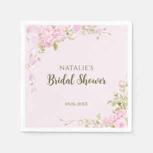 Romantic Pink Roses Chic Floral Bridal Shower  Napkin