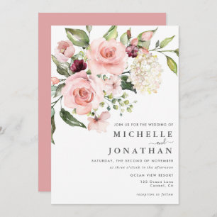 Romantic Pink Roses Dusty Rose Wedding  Invitation
