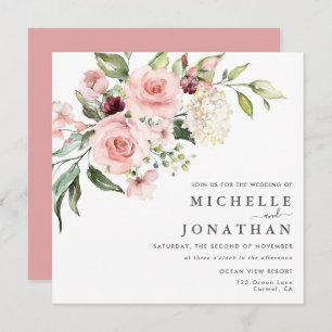 Romantic Pink Roses Dusty Rose Wedding  Invitation