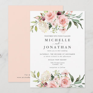 Romantic Pink Roses Dusty Rose Wedding  Invitation