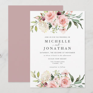 Romantic Pink Roses Dusty Rose Wedding  Invitation