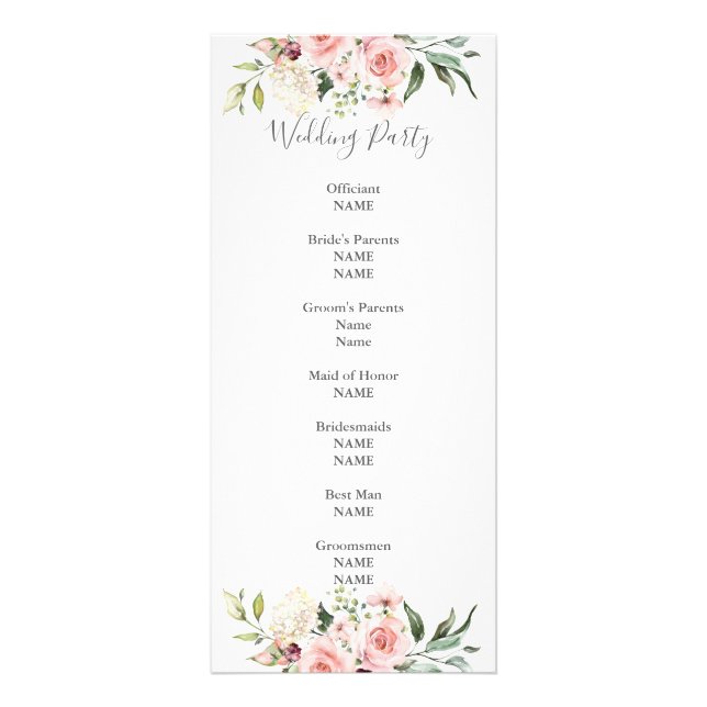 Romantic Pink Roses Dusty Rose Wedding Program Rack Card (Back)