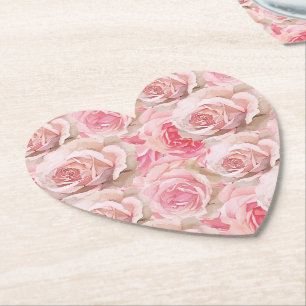 Romantic Pink Roses Floral Bridal Shower Paper Coaster