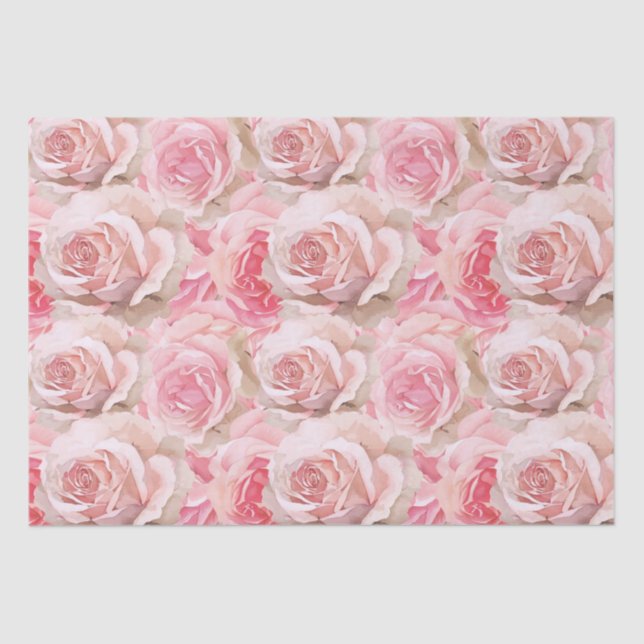 Romantic Pink Roses Floral Bridal Shower Tissue Paper (Front)