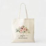 Romantic Pink Roses Floral Bridesmaid Wedding Tote<br><div class="desc">Get matching tote bags for the wedding party. Everyone will love it.
This cute tote bag has soft blush pink roses and can be personalised with the name and the job of the person.</div>