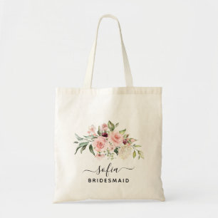 Romantic Pink Roses Floral Bridesmaid Wedding Tote