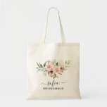 Romantic Pink Roses Floral Bridesmaid Wedding Tote Bag<br><div class="desc">Get matching tote bags for the wedding party. Everyone will love it.
This cute tote bag has soft blush pink roses and can be personalised with the name and the job of the person.</div>