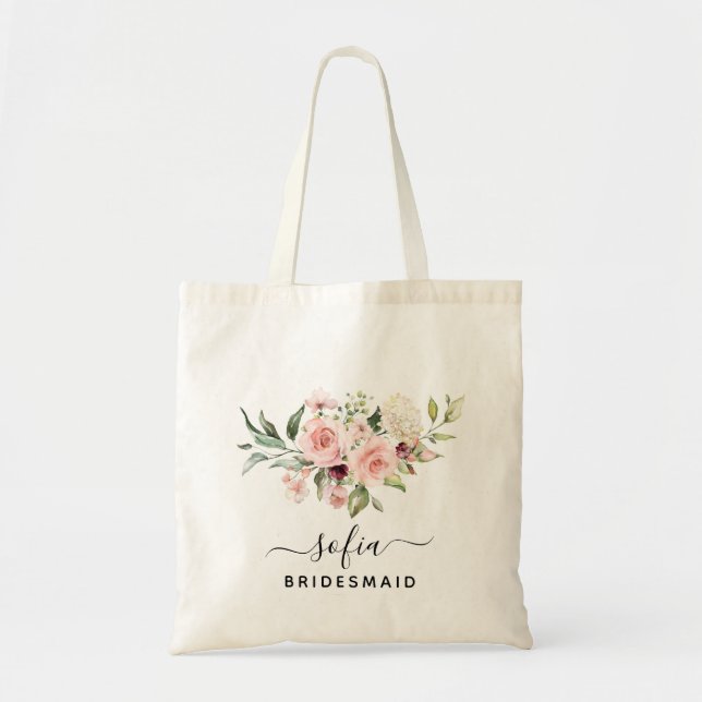Romantic Pink Roses Floral Bridesmaid Wedding Tote Bag (Front)