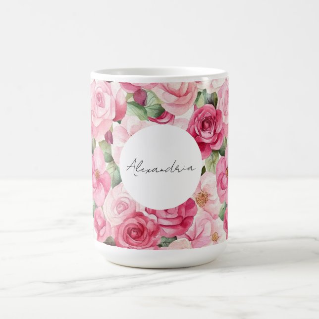 Romantic Pink Roses Floral   Coffee Mug (Center)