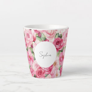 Romantic Pink Roses Floral Latte Mug