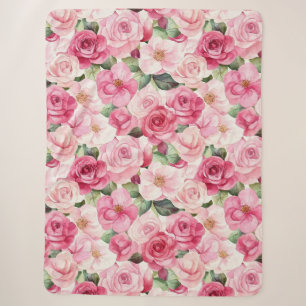 Romantic Pink Roses Floral Sherpa Blanket