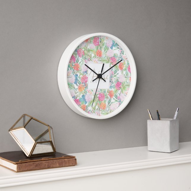 Romantic Pink roses floral Vintage Design Clock (Office)