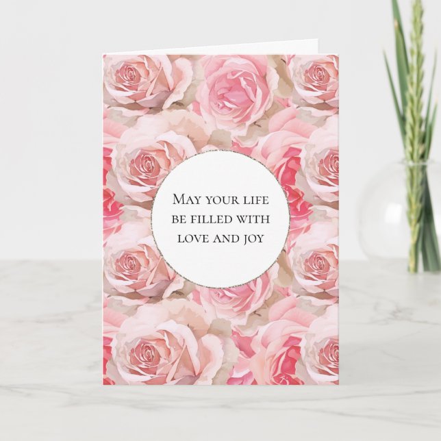 Romantic Pink Roses Floral Wedding Card (Front)