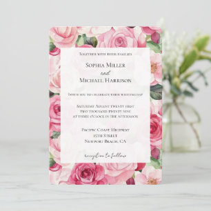 Romantic Pink Roses Floral Wedding Invitation