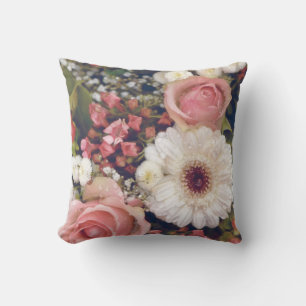 Romantic Pink Roses Flower Bouquet Cushion