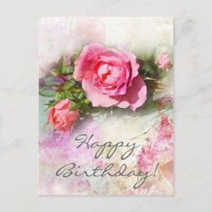Romantic pink roses grungy background postcard