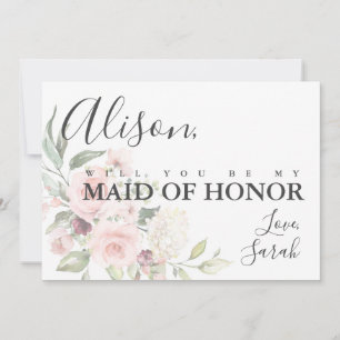Romantic Pink Roses Maid of Honour Proposal Card