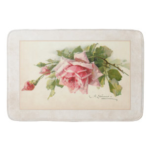 Romantic Pink Roses on Artisan Background Bath Mat