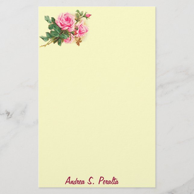 Romantic Pink Roses Personalised Stationery (Front)