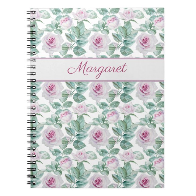Romantic Pink Roses Personalized Notebook (Front)