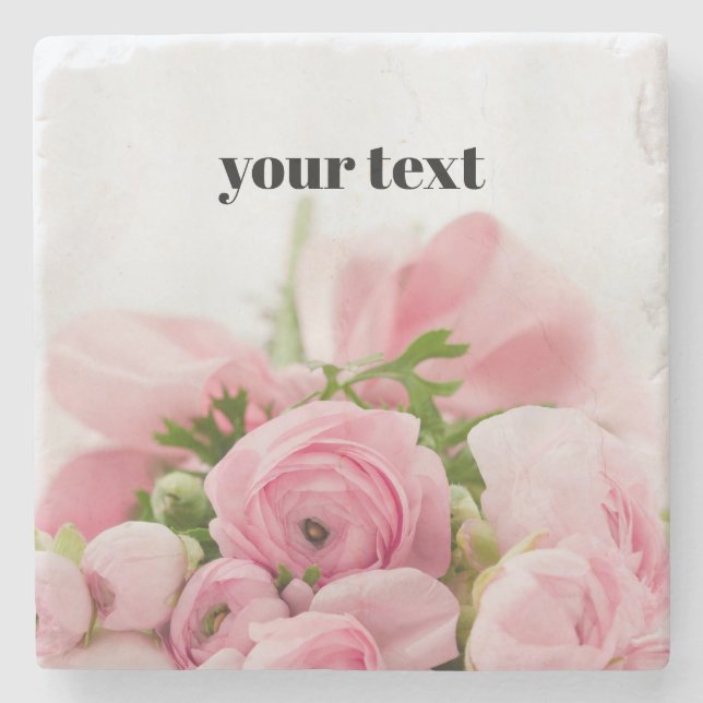 Romantic Pink Roses Stone Coaster (Front)