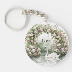 Romantic Pink Roses Swan Lake Floral   Key Ring