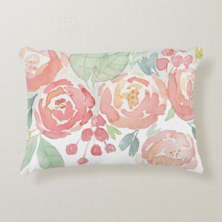 Romantic Pink Roses Watercolor Decorative Cushion