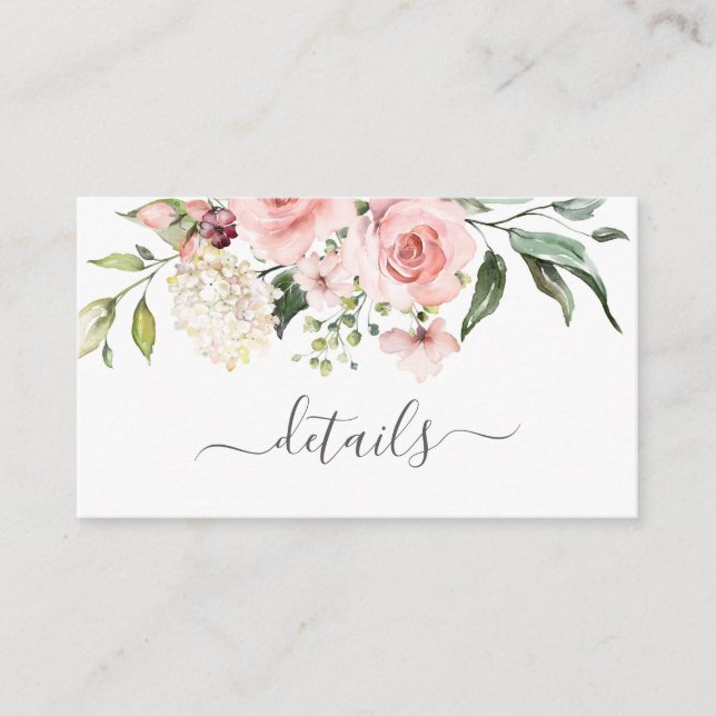 Romantic Pink Roses Wedding Enclosure Card (Front)