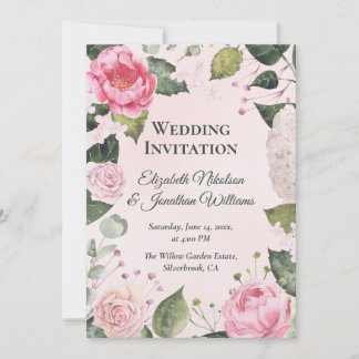 Romantic Pink Roses Wedding Invitation