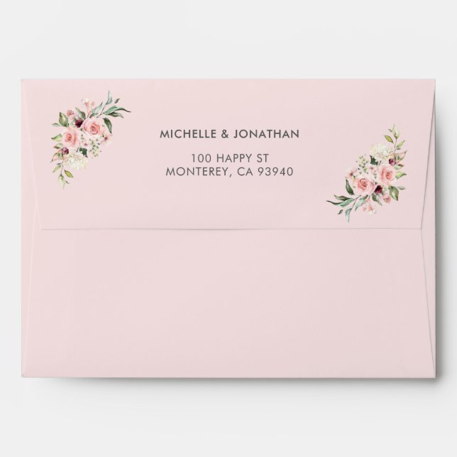 Romantic Pink Roses Wedding Invitation Envelope (Back (Top Flap))