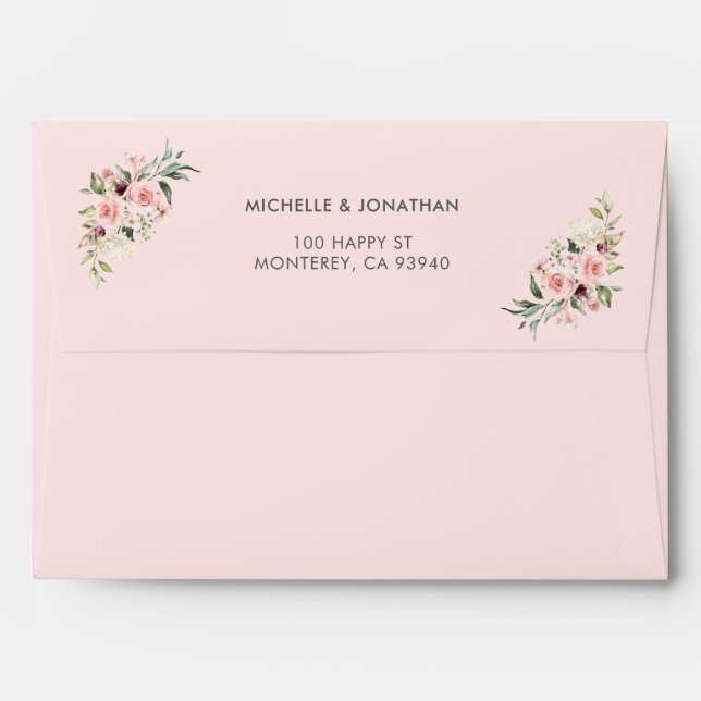 Romantic Pink Roses Wedding Invitation Envelope (Back (Top Flap))
