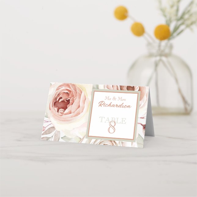 Romantic Pink Roses Wedding  Place Card (Front)