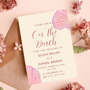 Romantic Pink Seashell Beach Wedding Invitation