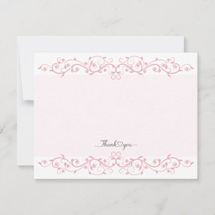 Romantic Pink Swirling Vines Floral "Thank You" Card
