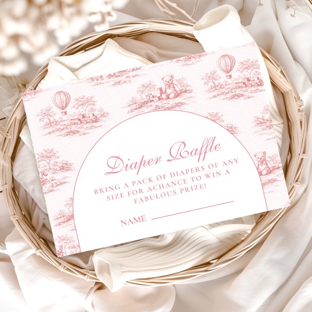 Romantic Pink Toile Baby Shower Diapper Raffle Enclosure Card (Creator Uploaded)