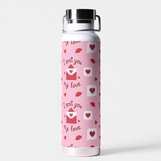 Romantic Pink Valentine Love Notes & Hearts Water Bottle