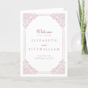 Romantic Pink Vintage Frame Elegant Script Wedding Program