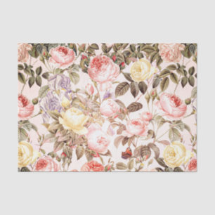Romantic pink vintage rose flower pattern tissue paper