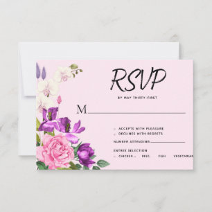 Romantic Pink Violet Bold Flower Bouquet RSVP Card