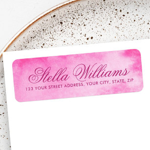Romantic pink watercolor calligraphy script return address label