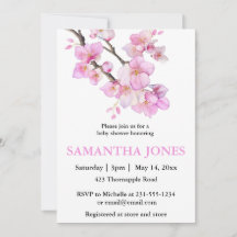 Romantic pink watercolor cherry blossoms